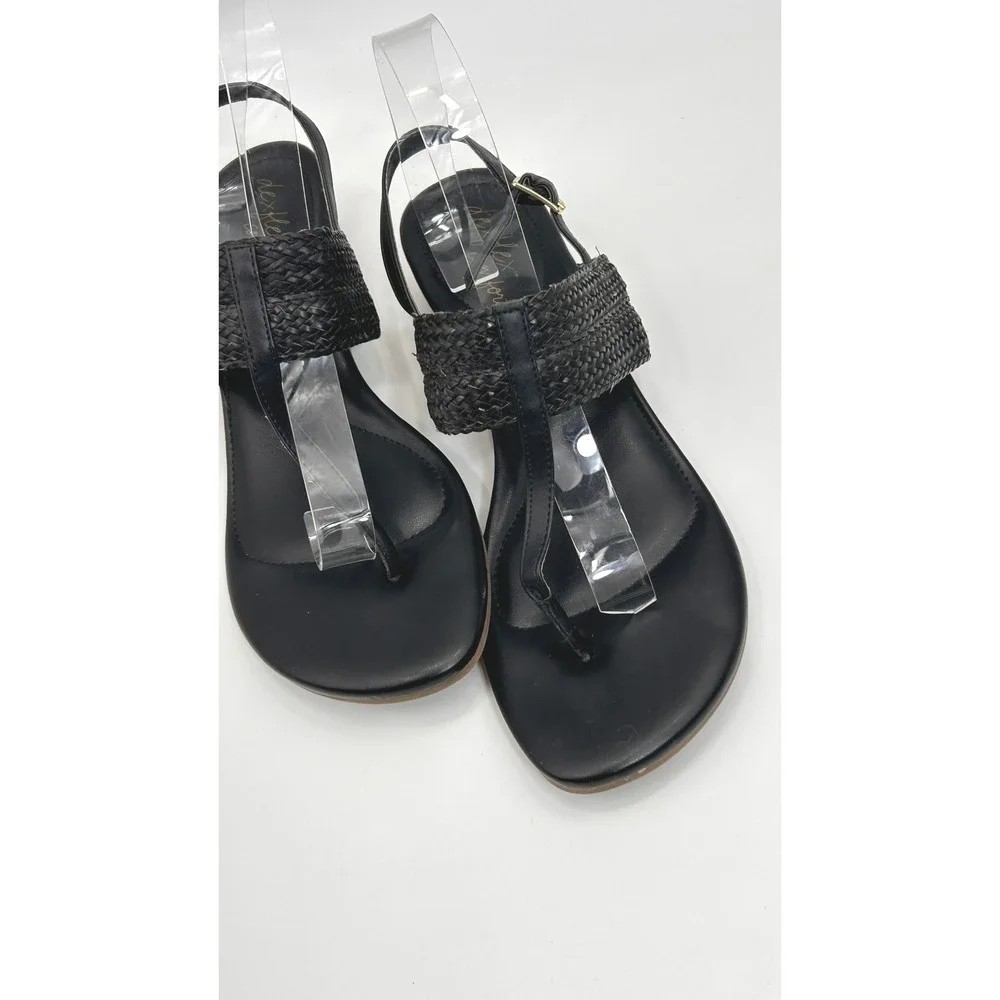 Dexflex Comfort Black Woven Cork Wedge Thong Sandals Women's Size 8 Coastal